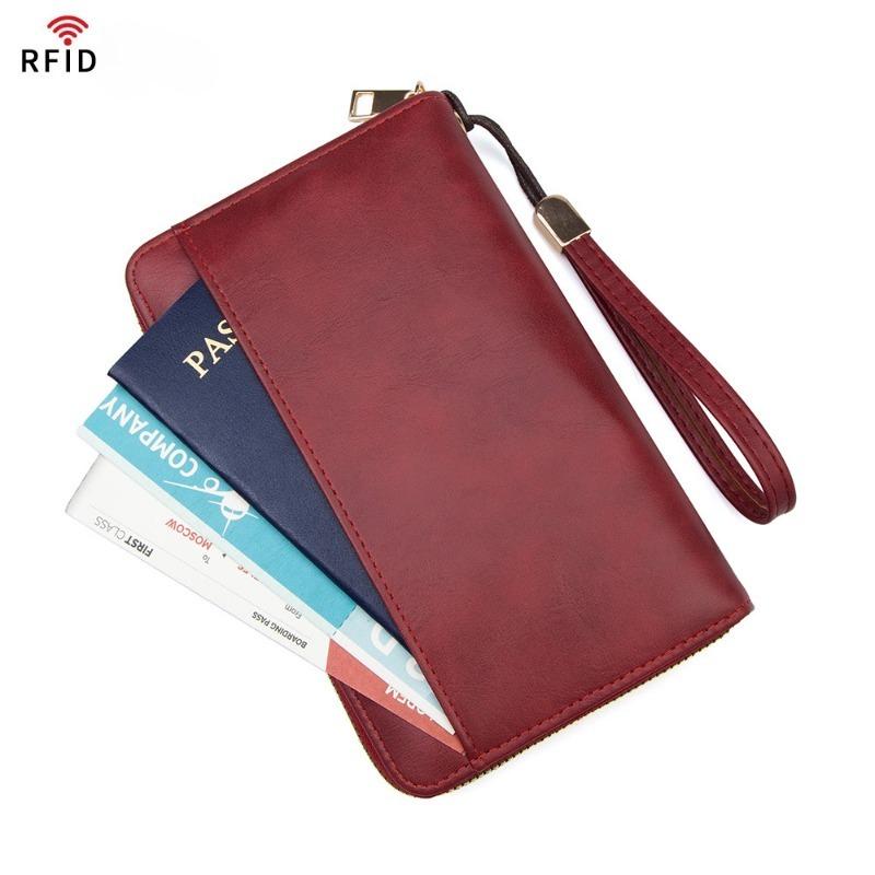 RFID Passport Holder PU Leather Travel Wallet Card Holder Zipper Organizer Wristlet Travel Document Wallet