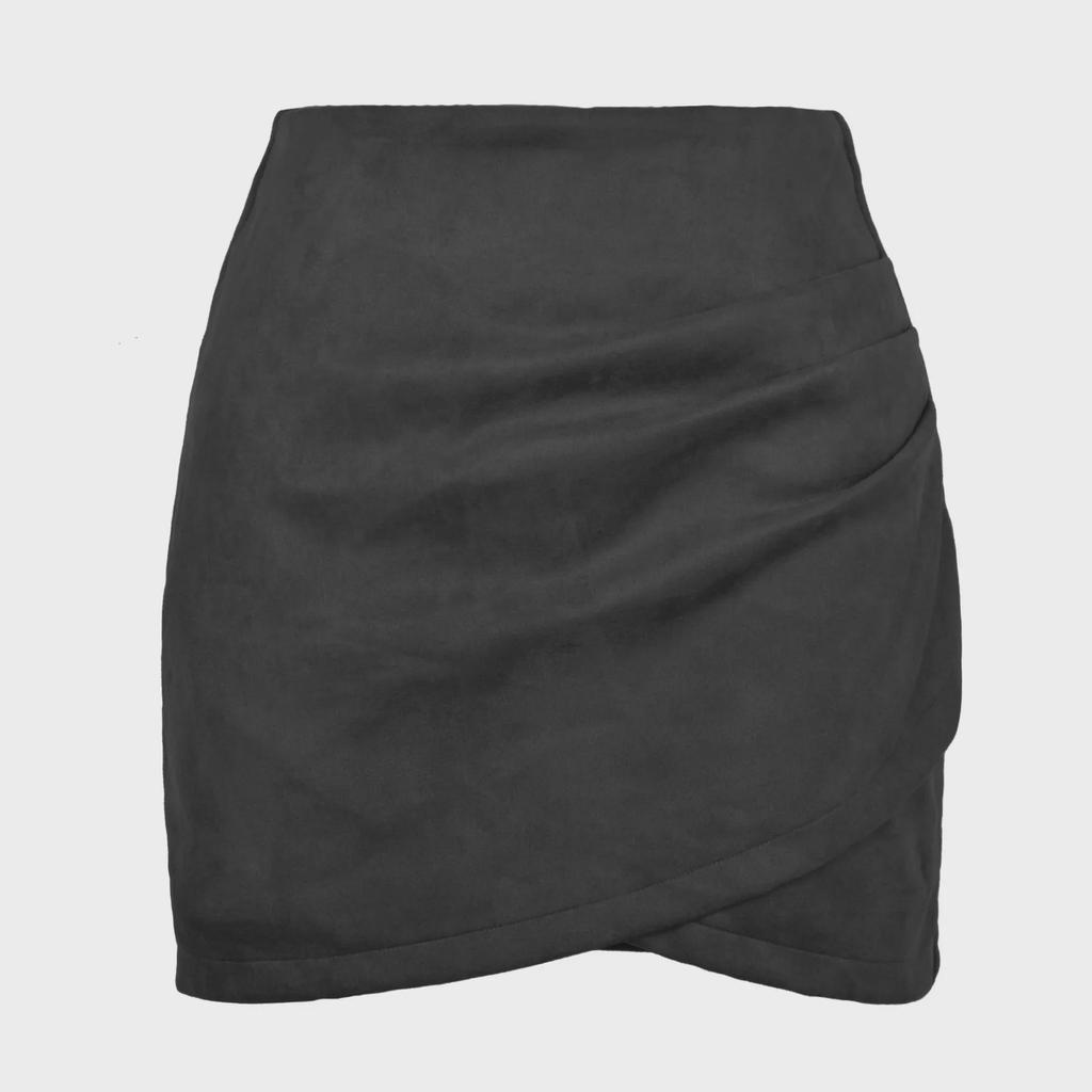 Suede Pleated Irregular Zipper Short Hip Skirt for Women