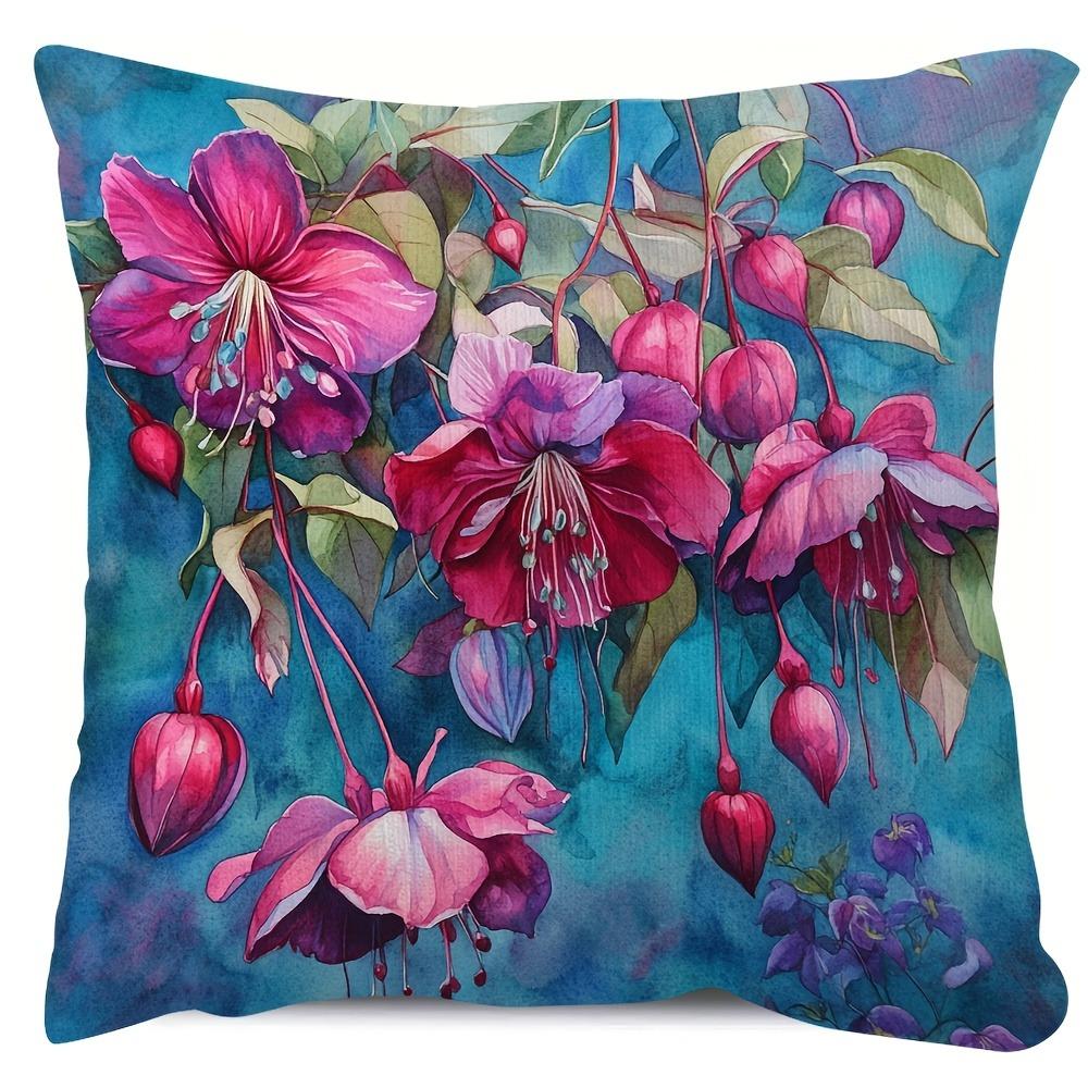 1 большая квадратная супермягкая плюшевая наволочка - односторонняя акварельная фиолетово-бирюзово-розово-сиреневая цветочная наволочка 40x40cm/16x16inch