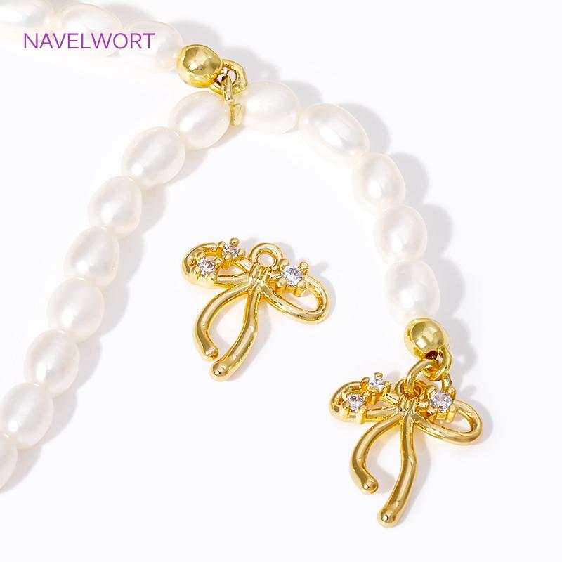 Trendy Bow Pendants For Jewelry 18K Gold Plated Brass Inlaid Zircon Charms Pendants For DIY Earrings Jewelry Making Accessories