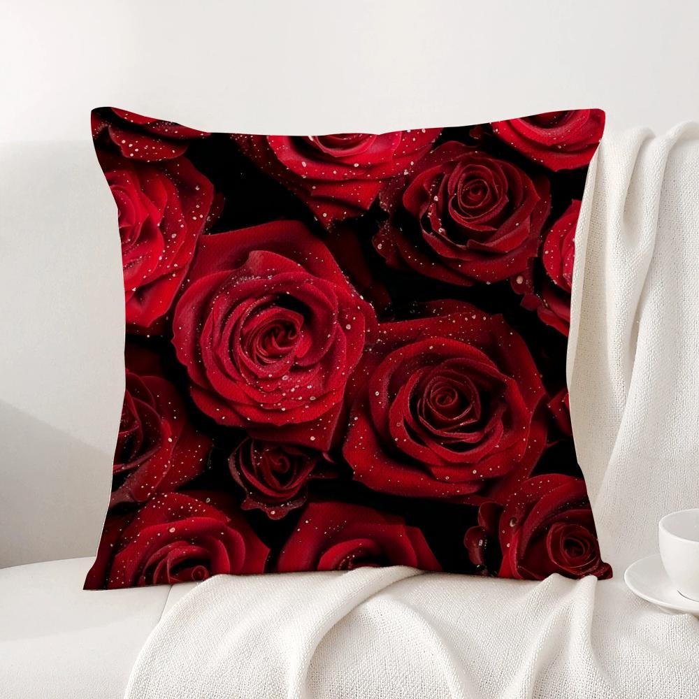 Hot Rose Cushion Cover Natural Linen Organic Fabric DoubleSided Printing Sofa Home Decor Breathable Bed Pillow
