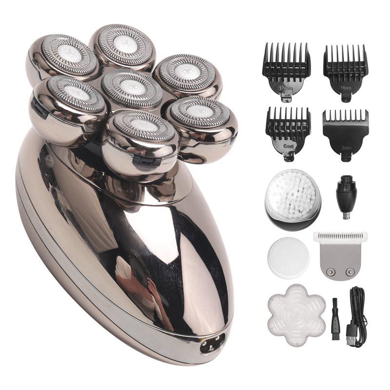 A78E-Gift For Men 7-Head Electric Shaver USB Rechargeable Stainless Steel Blades For Men' S Quick Shave Beard& Hair Trimmer Silv