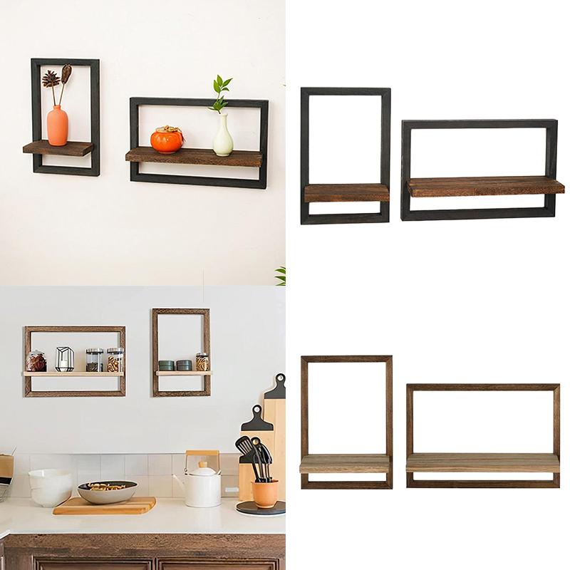 2Pcs Wooden Wall Shelf Set Simple Modern Wooden Wall Mounted Shelf Living Room Decoration Wall Mounted Shelf Installation Free
