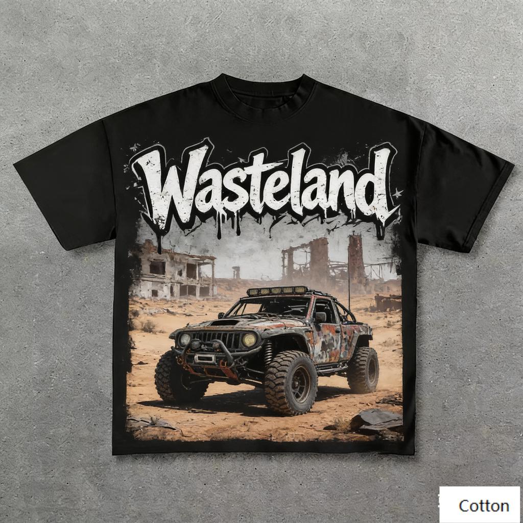 Oversized Black Cotton TShirt with Bold Wasteland Off Road Truck Graphic Unisex Streetwear Tee for Unisex and Women