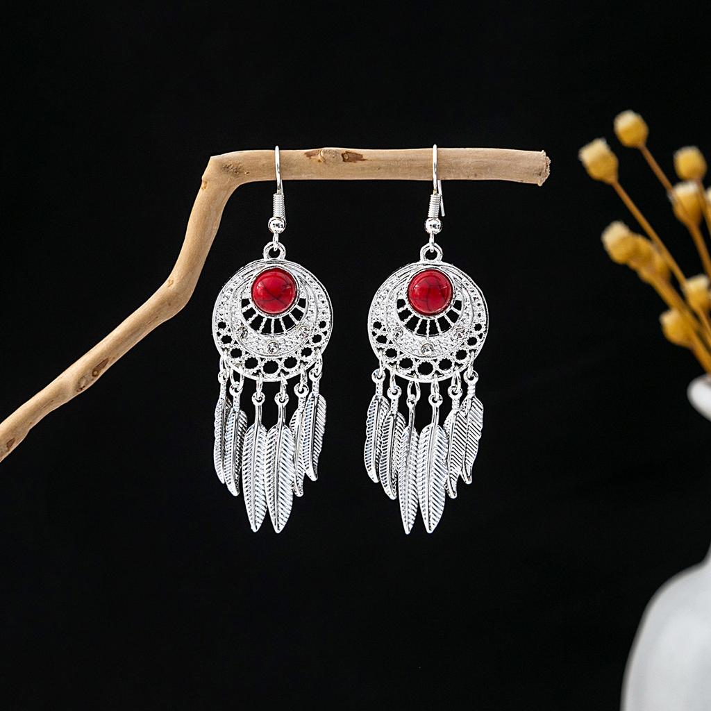 Bohemian Fringed Turquoise Earrings, Retro Minority Style Earrings, Personalized Temperament Earrings.