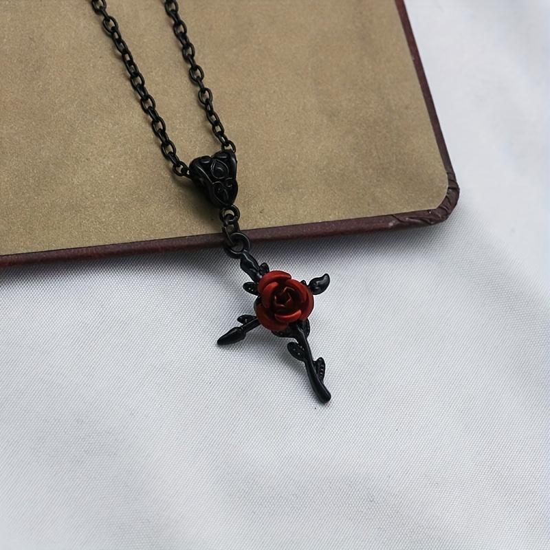 Black Rose Cross Pendant Gothic Simple Slender Neck Chain Festival Party Dress Up Necklace Women's Jewelry