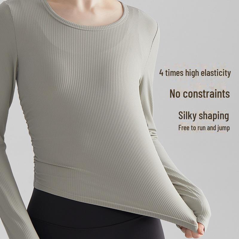 LAHN Women's Quick-Dry Long-Sleeve Sports Top, Breathable, Slim Fit, Side Pleats, Round Neck.