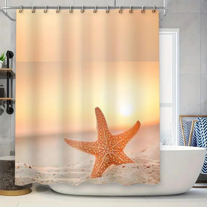 Beach Starfish Shower Curtain Set Rustic Bathroom Decor for Home