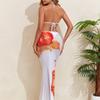 2026 European & American Women's Printed Long Skirt Split Bikini Three-Piece Swimsuit