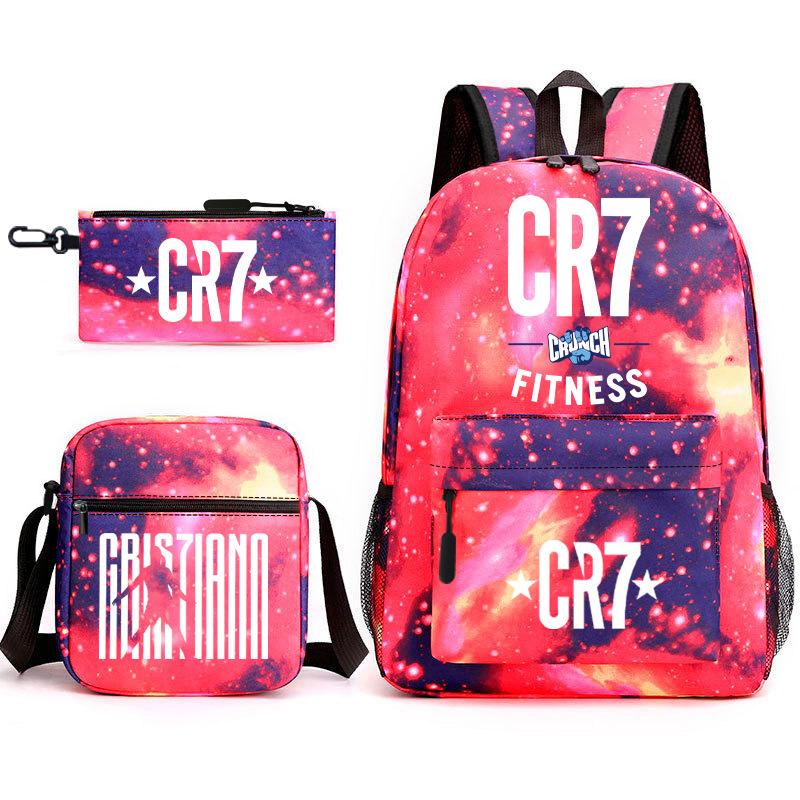 Football Star Teenager Student Schoolbag Ronaldo Pattern Three-Piece Backpack
