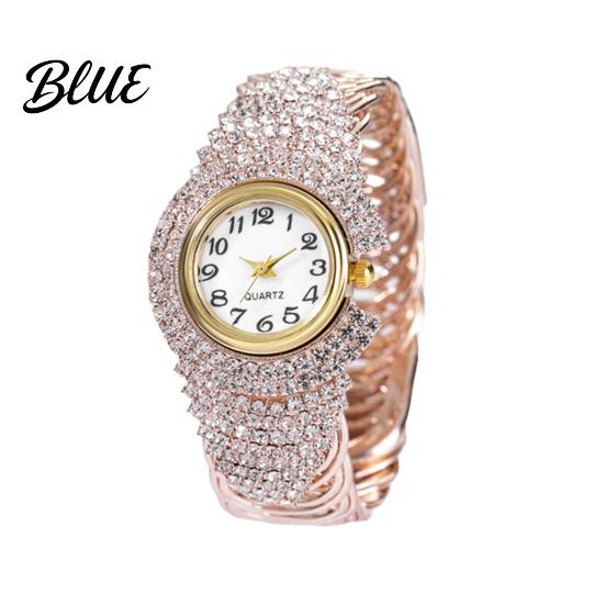 Orologio da donna con strass, al quarzo, quadrante rotondo, analogico, in lega