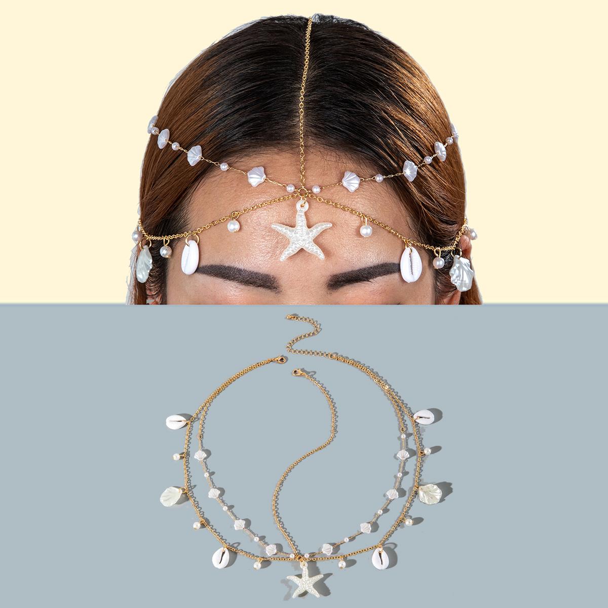 

Новая летняя пляжная цепочка для отдыха на пляже с разноцветными бусинами из риса, женская бижутерия, элегантная и простая подвеска в виде ракушки, жемчужное украшение на голову