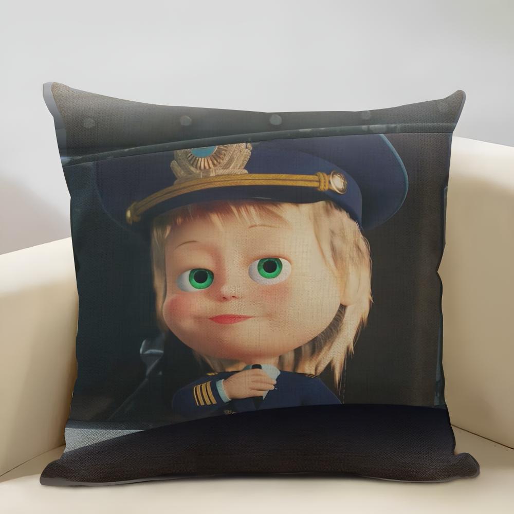 Poszewka na poduszkę Masha i Niedźwiedź Domowa Dekoracja Lniana Poszewka na Poduszkę Sofy: Przyjazna dla skóry i oddychająca z niewidocznym zamkiem błyskawicznym