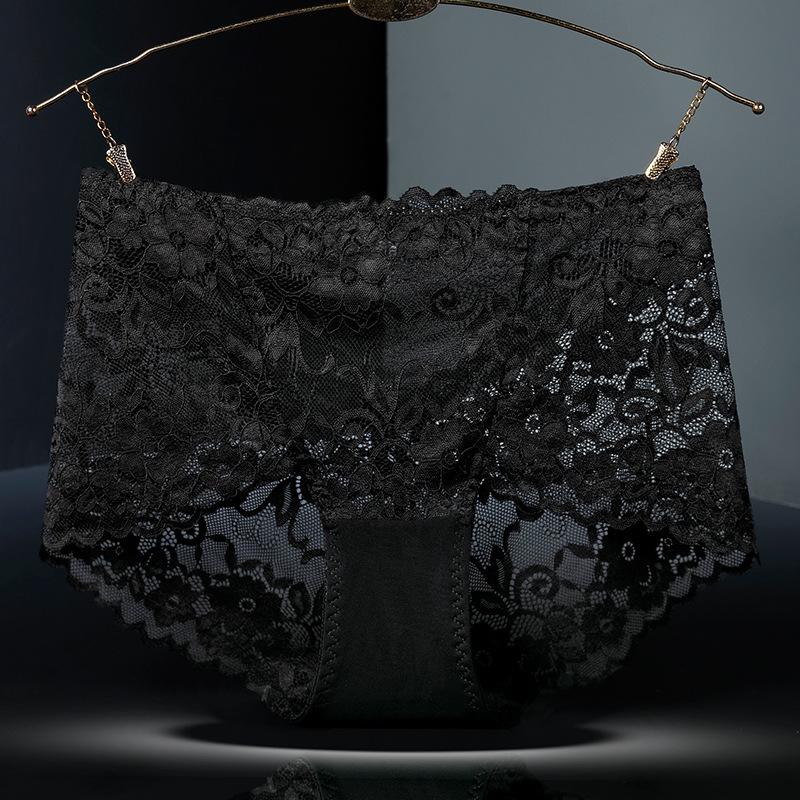 

Сексуальные кружевные женские трусики со средней талией, полые трусы, нижнее белье, женские дышащие трусы больших размеров, комфортное нижнее белье L чёрный