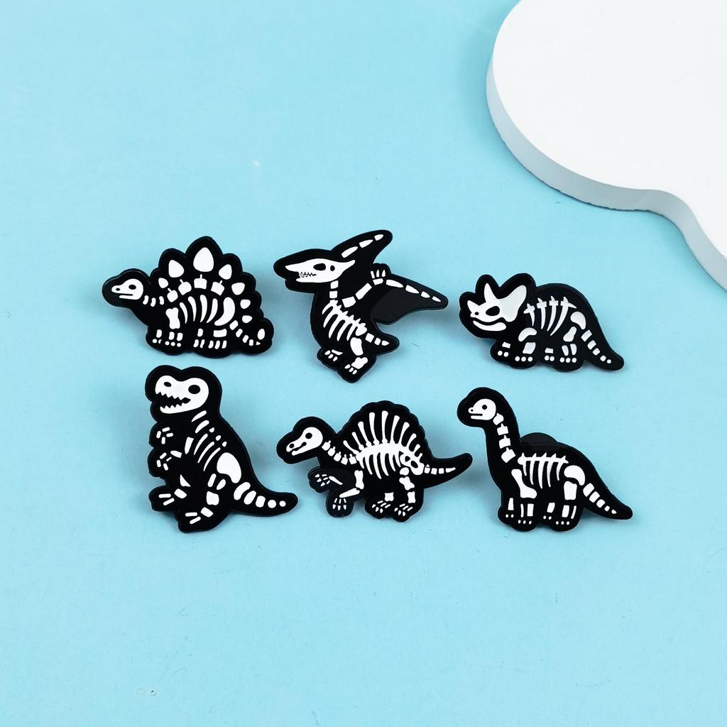 Dinosaur Skeleton Punk Brooch – Halloween Cartoon Animal Badge Accessory