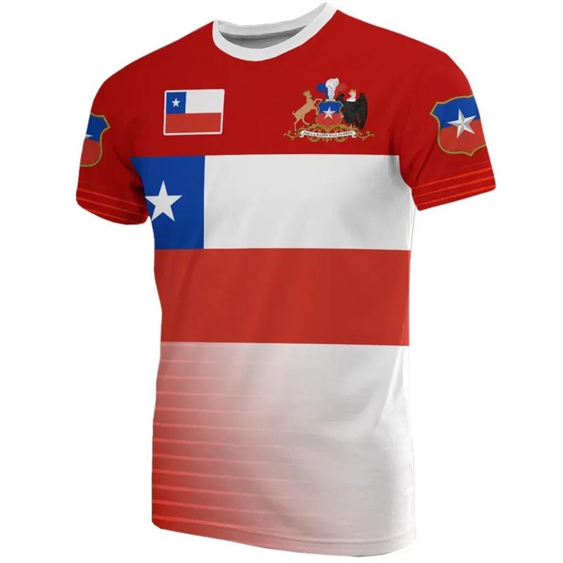Summer Chile Fla National Emblem Round Neck Short Sleeve 3d Printing T-shirt Tops Casual Streetwear Tops