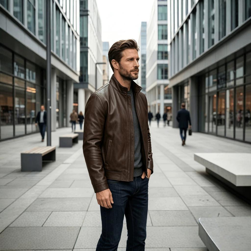 For men's business style stand-up collar jacket zipper simple commuter casual jacket