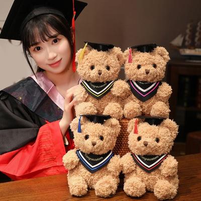 Cartoon Bear Doll Graduation Gift Soft Fluffy Washable with Hat Decor Doctor Animal Plush Toy Graduation Party Cake Topper Bouquet Decoration
