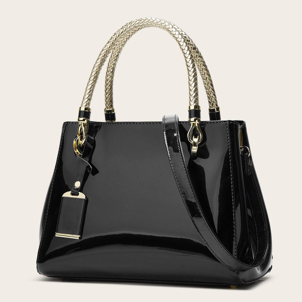 

Women s bag new women s premium red patent leather handbag large capacity tote bag Guangzhou чорний