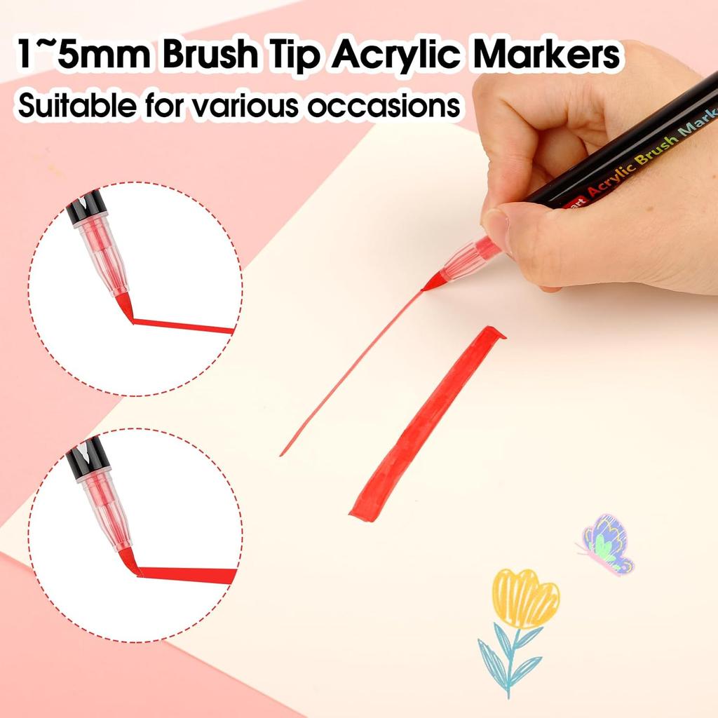 Brush Tip Acrylic Paint Pens-24 Colors Acrylic Paint Markers Calligraphy Art Markers for Lettering,Card Making,Rock painting,Stone, Ceramic, Glass,