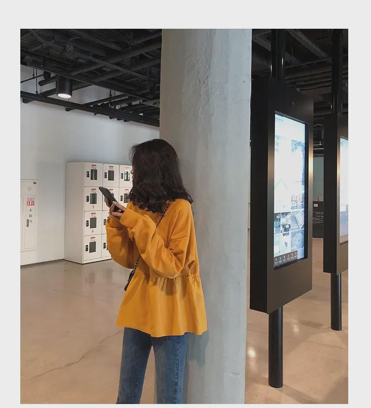 2023 Autumn Korean Women's Loose Casual Long-Sleeve Solid Color T-Shirt Sweater Trend