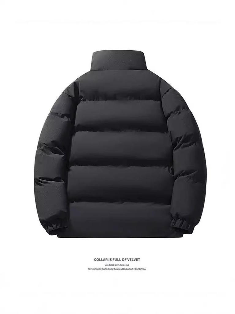 Men's Unisex Stand Collar Cotton Jacket - Solid Color, Warm, Thick, Plus Size, Trendy Autumn/Winter Coat