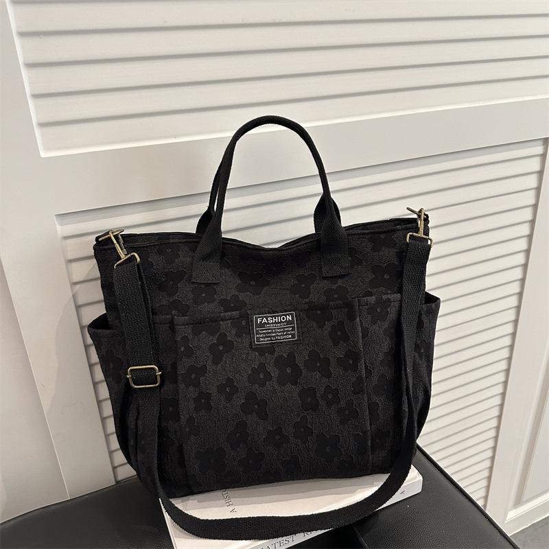 

Casual Floral Women Multi-Pocket Shoulder Bags Large Capacity Ladies Crossbody Bag Simple College Students Book Tote Handbags чёрный