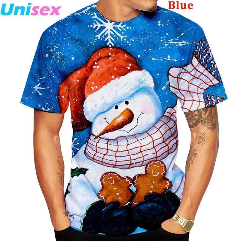 Men's Christmas Themed Pattern T-shirt, Men's Fashionable Casual Printed Holiday Oversized Round Neck Short Sleeved Cartoon T-shirt