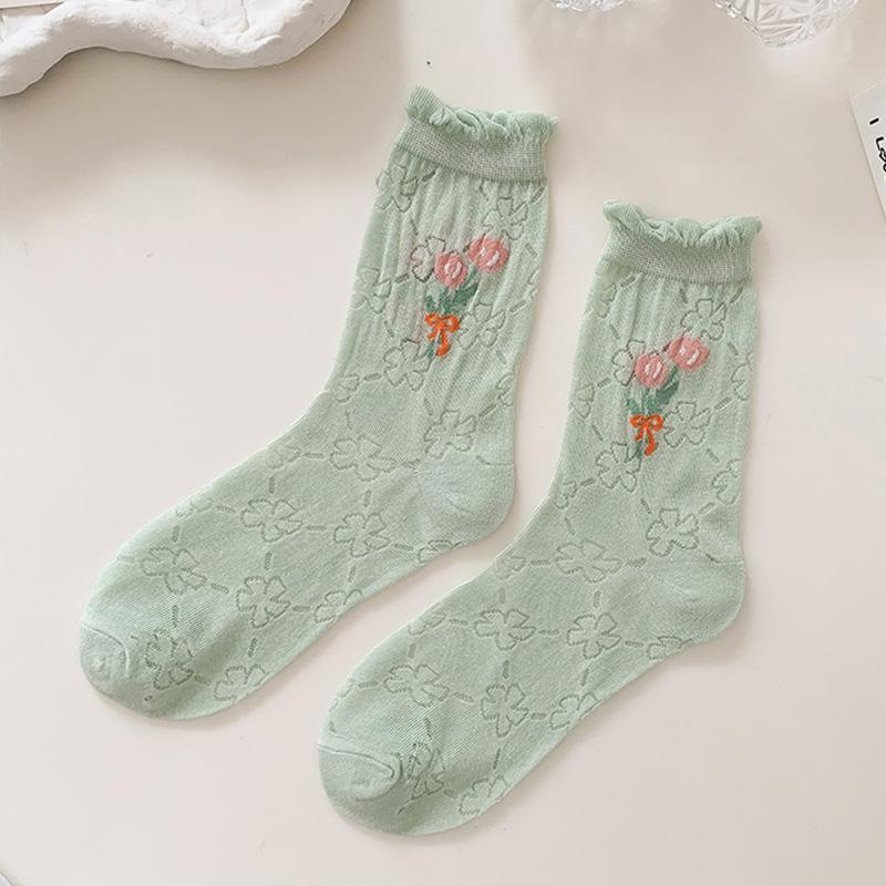 

Милые, Тюльпан, Симпатичные, Объемные цветы, Средняя высота, Модные и Художественные носки для весны и лета 1 pair зелёный