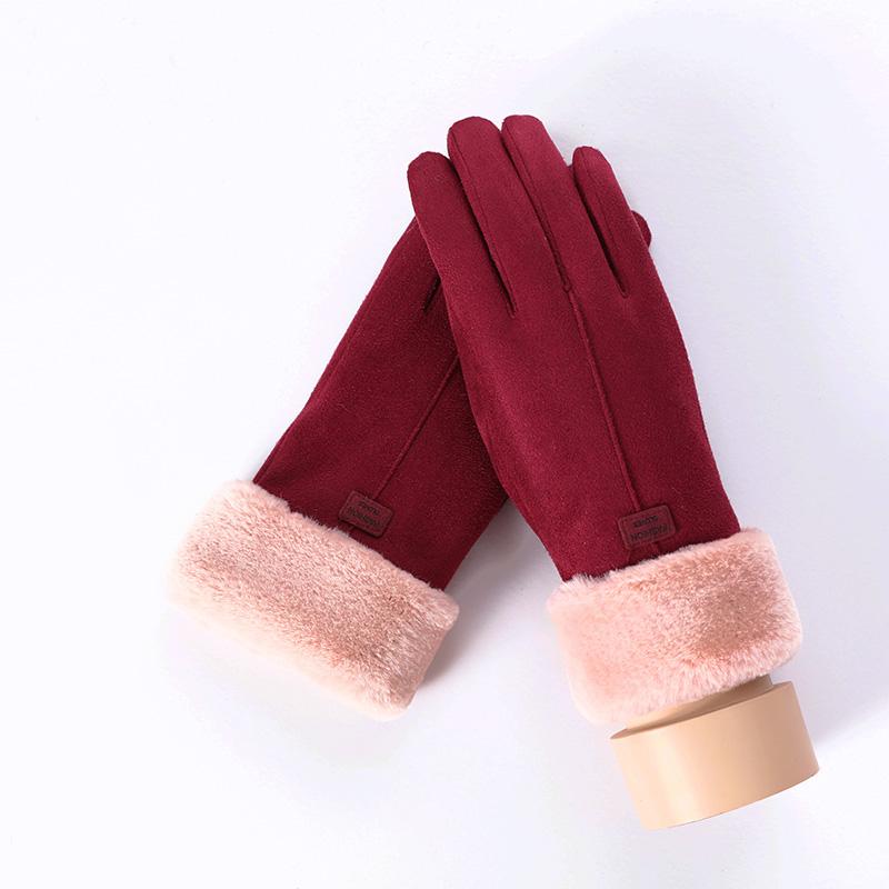 New Female Autumn Winter Non-Inverted Velvet Cashmere Full Finger Warm Lace Gloves Women Cotton Touch Screen Gloves G82