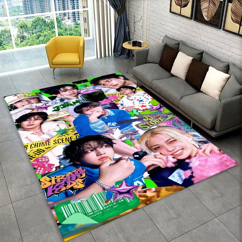 Kpop Stray Kids Music Star Carpet Rug for Playroom Bedroom Living Room Sofa Home Decor,kid Area Rug Non-slip Floor Mat Gift