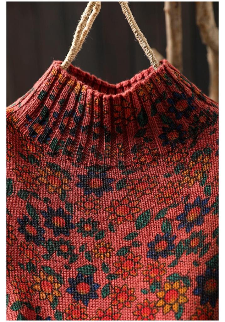 Women's High Neck Floral Print Sweater, Plus Size, Relaxed Fit, Stylish Autumn/Winter 2025 Collection.