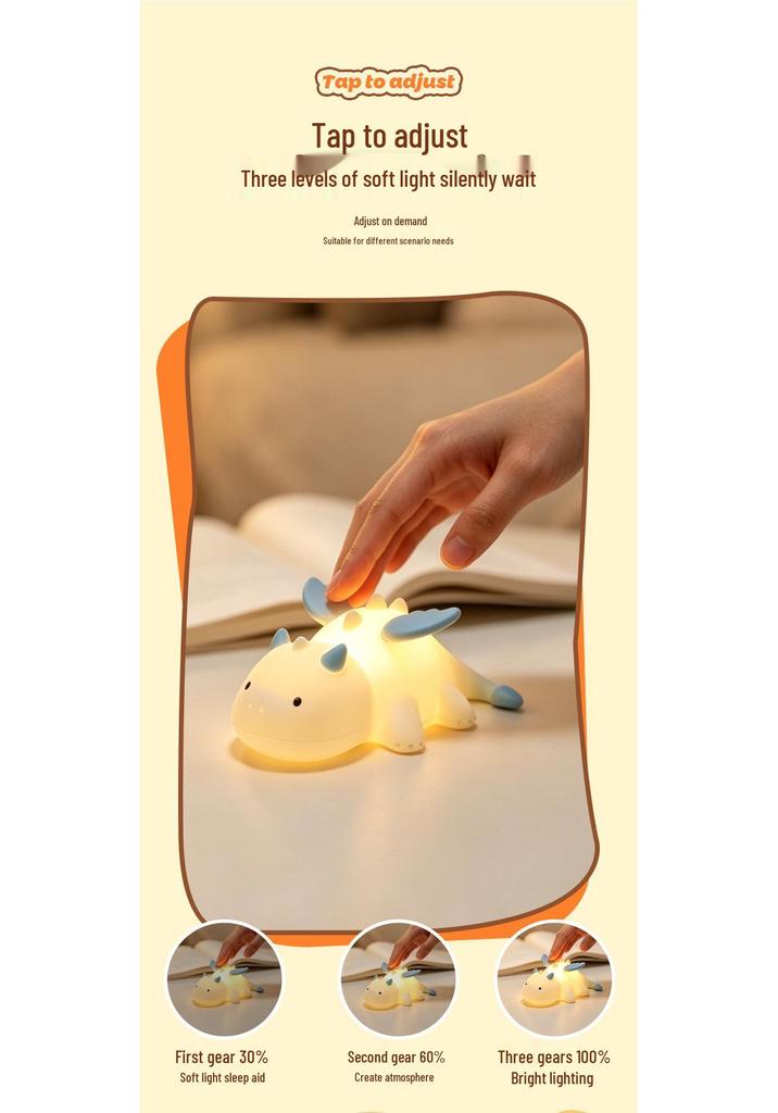 Little Dragon Kids' Bedside Silicone Light - Seven-Color Dinosaur Night Lamp Gift