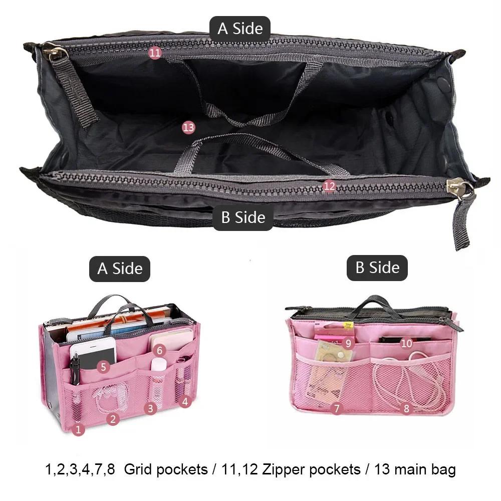 Large Capacity Handbag Organizer Nylon Multiple Pockets Purse Organizer Men Women Outdoor Travel Insert Compartment Tote Bag