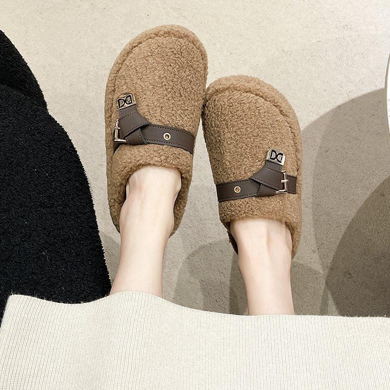 Niche Cotton Slippers New Thick-soled Internet Celebrities 2025 Wool Slippers Women Wear Autumn and Winter Versatile Lamb Wool Bag Head
