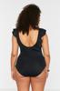 Women's Style Plus Size Swimsuit Black Deep V-Neck Flounced Throw Covered Swimsuit