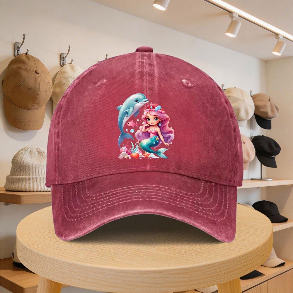 A MenS Baseball Cap Featuring a Mermaid And Dolphin Design Stylish And Casual Adjustable for Spring And Autumn Outings Perfe