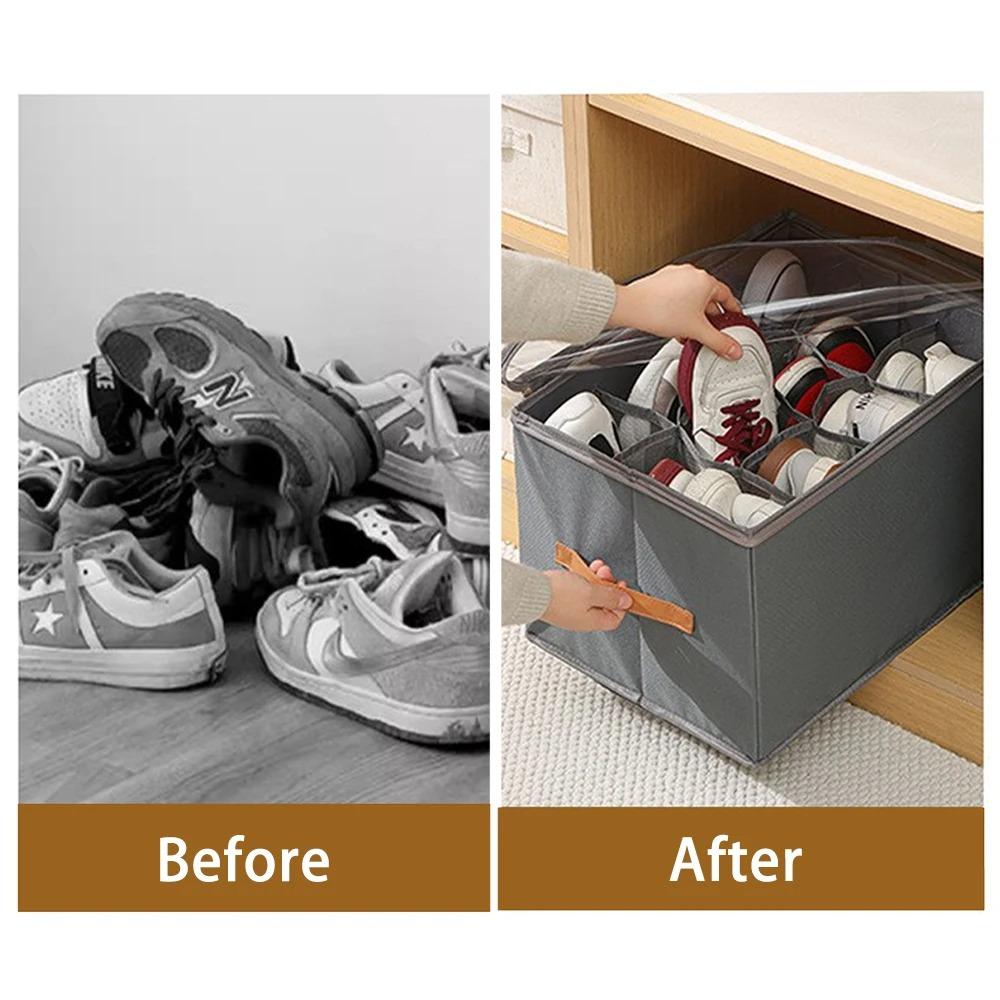 1PC Foldable Shoe Storage Box Dust-proof Shoe Organizer Multi-function Home Storage Box Used for Wardrobe Sorting and Storing