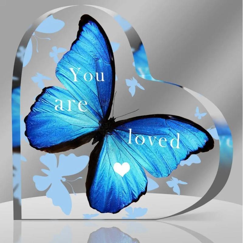 

2D Flat Acrylic Butterfly Heart Shaped Desktop Decoration, Home Decor Plaque Hanging Wall Art Decorative Garden Decoration for Room Door Signs Hanging 10*10*1CM