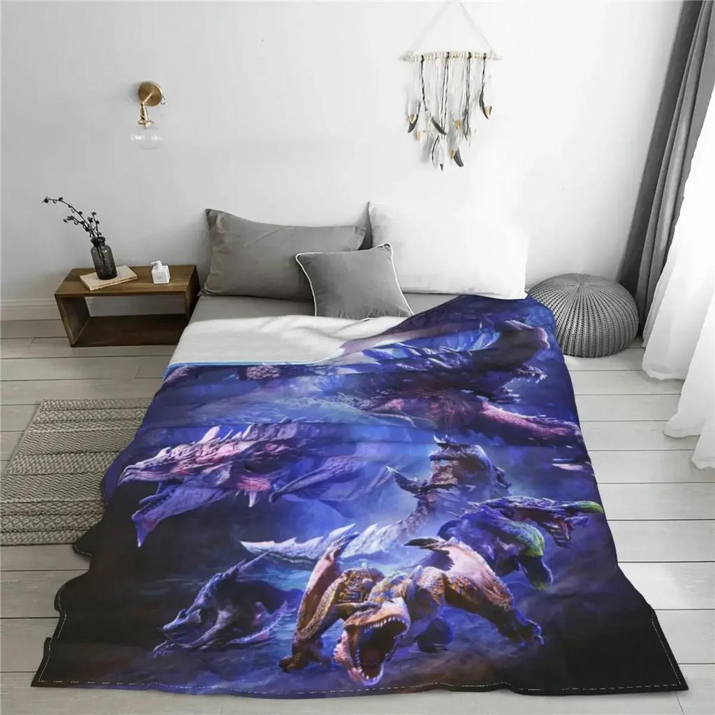 Monster Hunter World Iceborne Blanket Sofa Cover Coral Fleece Plush Gift Thin Throw Blanket for Bedding Travel Plush Thin Quilt
