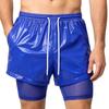 Herren Zweilagige Badeshorts Kordelzug Elastischer Bund Wasserdicht Fitness Schwimmen Sportshorts