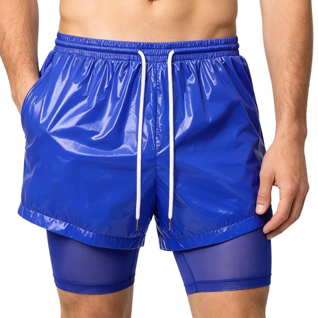 Herren Zweilagige Badeshorts Kordelzug Elastischer Bund Wasserdicht Fitness Schwimmen Sportshorts