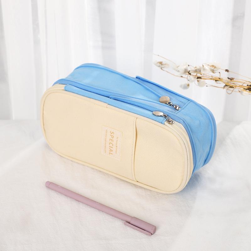 

Креативный пенал макаронных цветов с цветовыми блоками, расширяемый, большой вместимости, однотонный, для учеников средней и старшей школы, растягивающийся, да