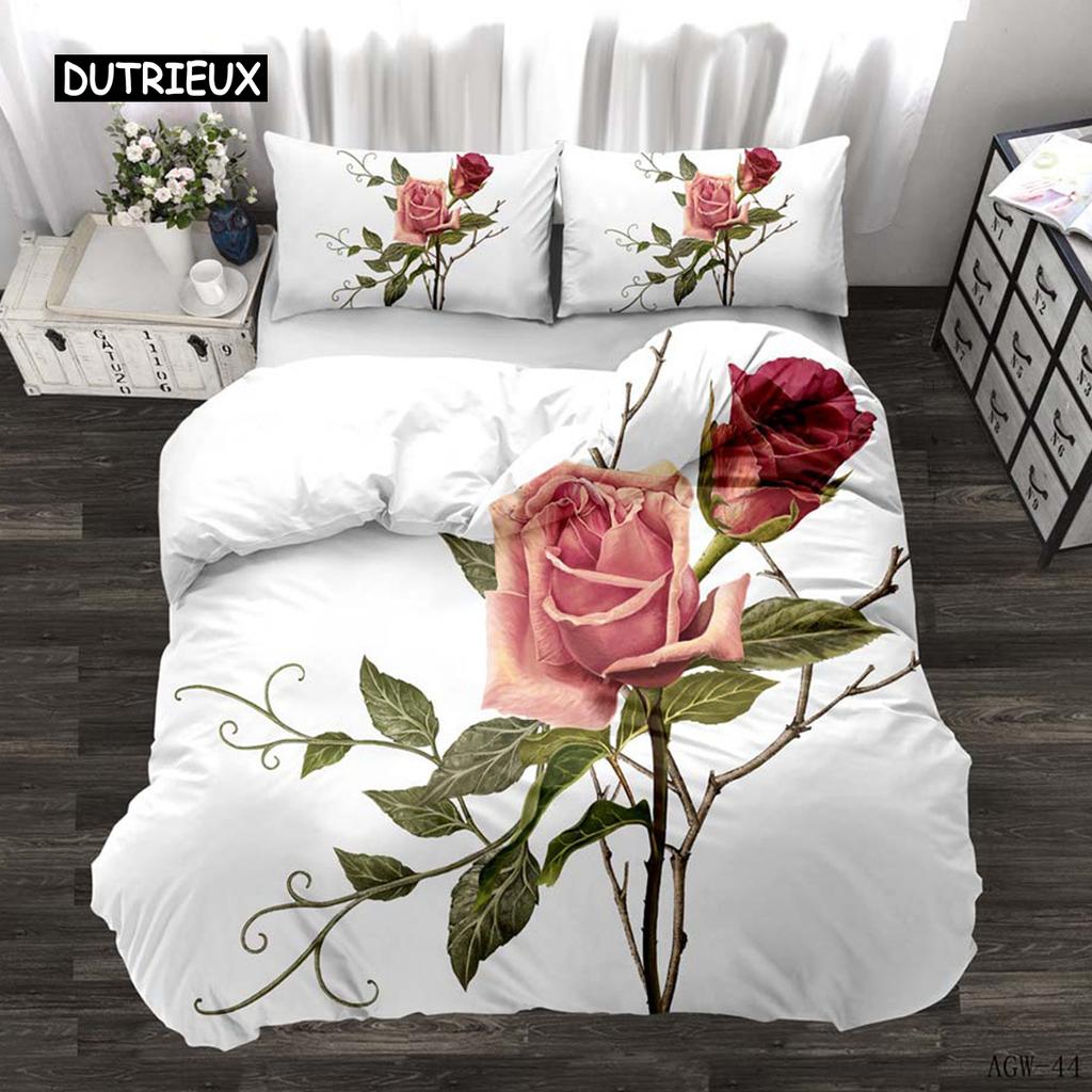 Bettbezug-Set mit Rosenmotiv, Mikrofaser, Rosen, romantische Blumen, Bettbezug für Paare, Valentinstagsgeschenk, Blumenmotiv, King-Size-Bettbezug