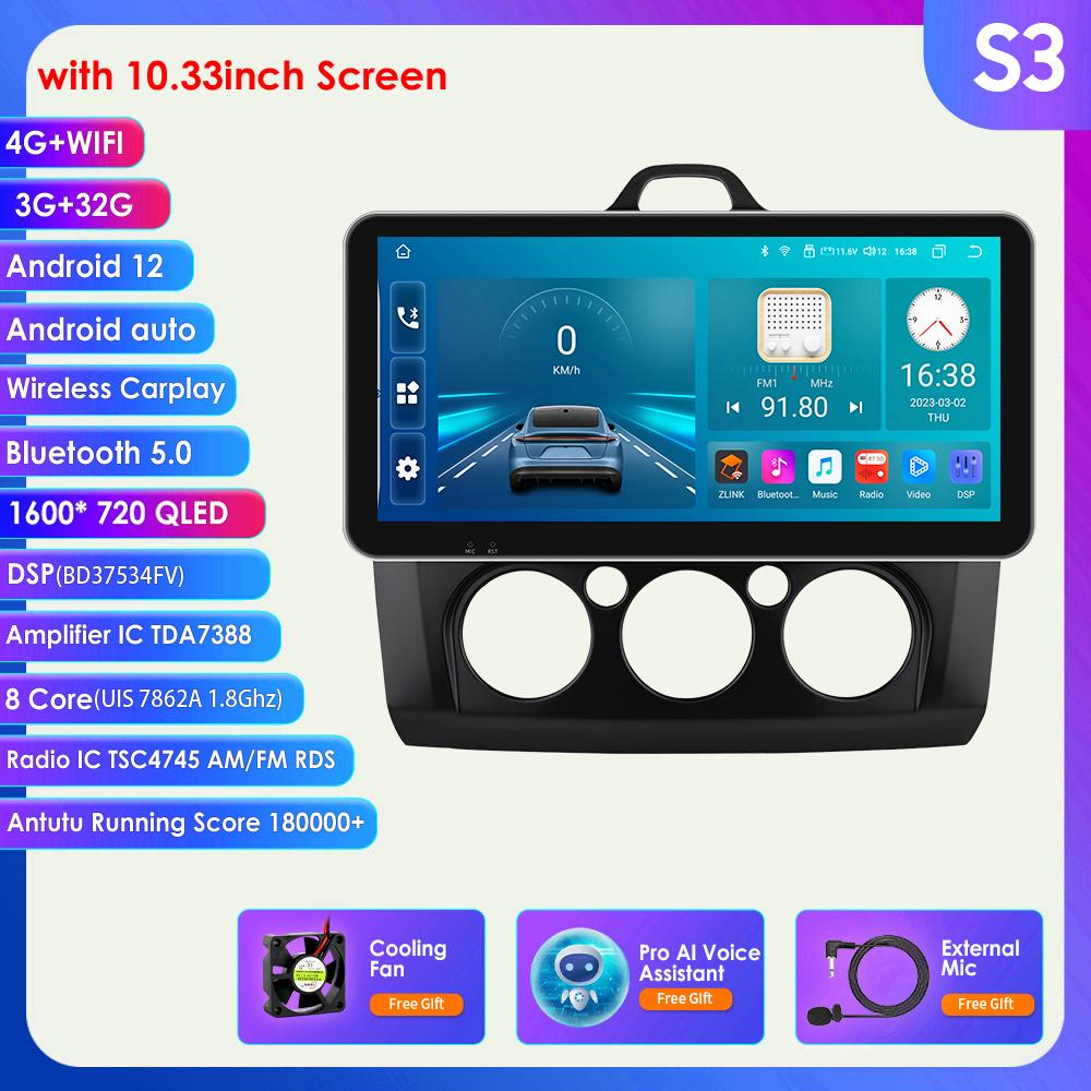 Radio samochodowe 9 "2 Din 4G-LTE WiFi dla Ford Focus Exi MT 2 3 Mk2 Mk3 2004-2011 odtwarzacz multimedialny Android 12 nawigacja GPS inteligentny ekran jednostka główna