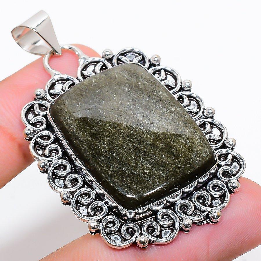 

Подвеска ручной работы с серебряным обсидианом и драгоценным камнем в этническом стиле 2,21 дюйма SR-4102