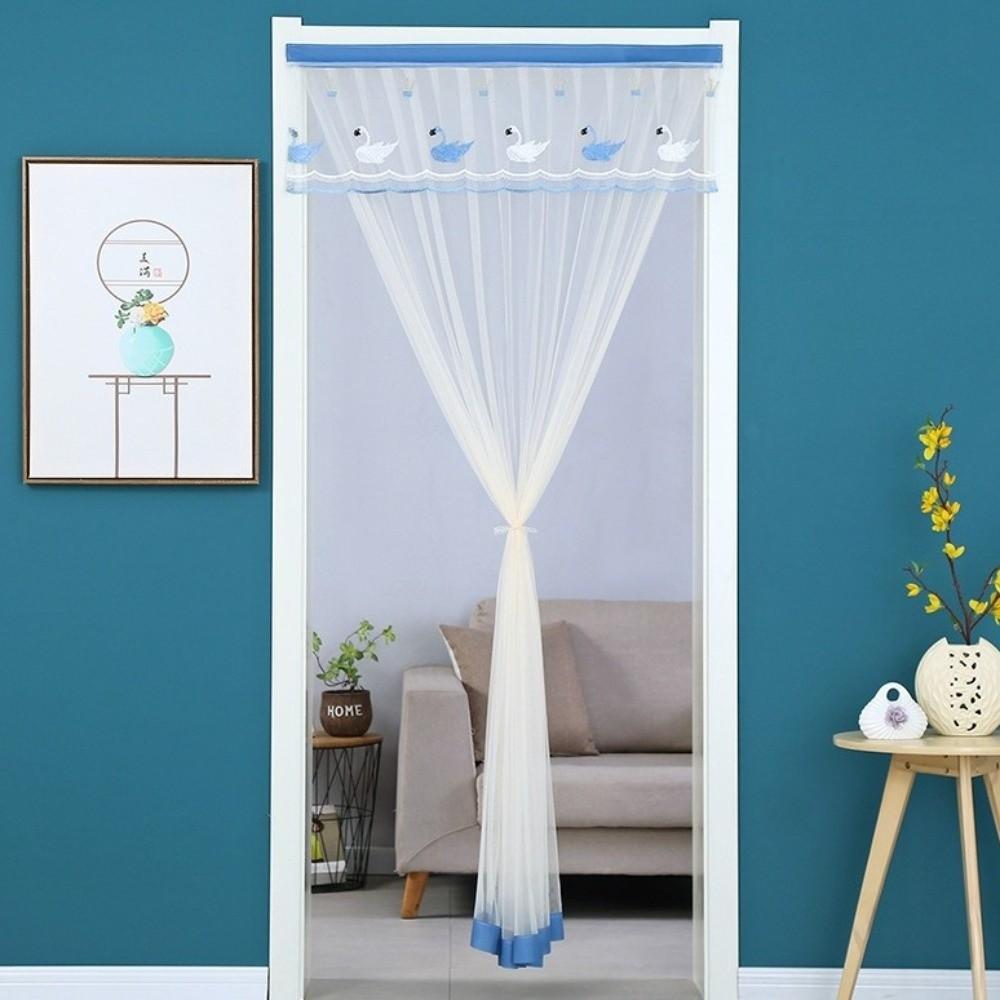 Self-adhesive Screen Door Curtain No Punching Lace Embroidered Door Curtain Dormitory