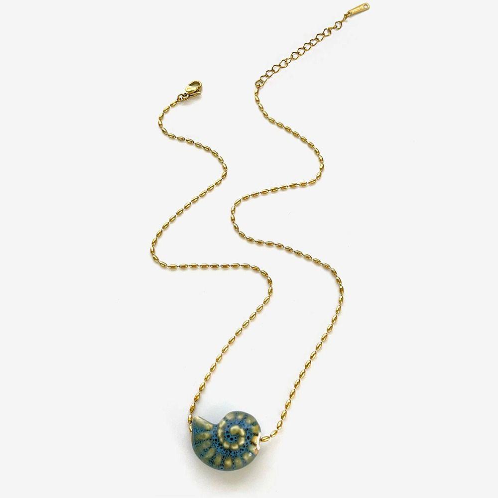 Ceramic Conch Pendant Necklace Stainless Steel Chain Collarbone Chain Fashion Conch Necklace  Women