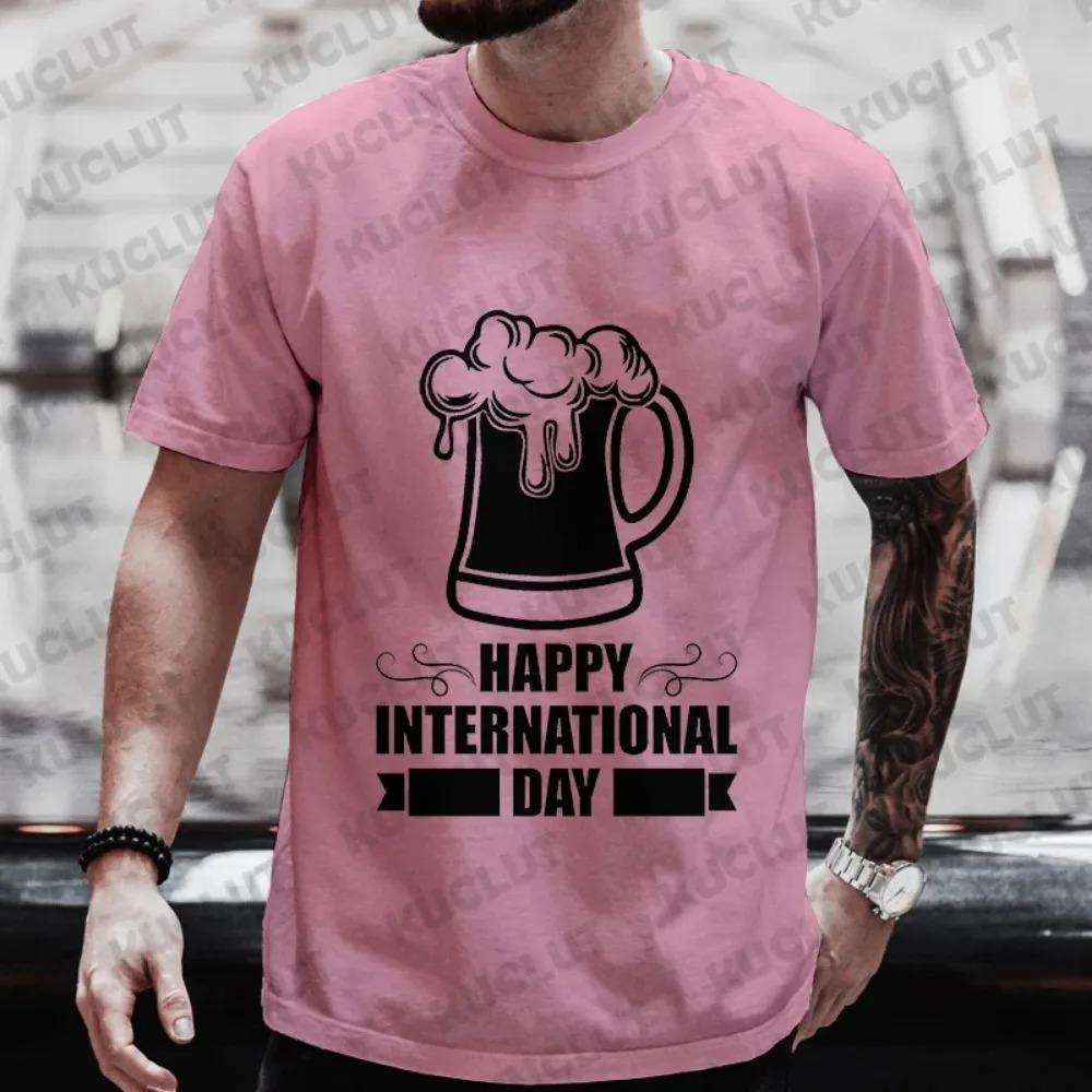 T-Shirt für Männer Happy International Beer DAY Grafik Y2k Kleidung Männlich Trinkparty Team Passend Streetwear Kurzarm T-Shirts