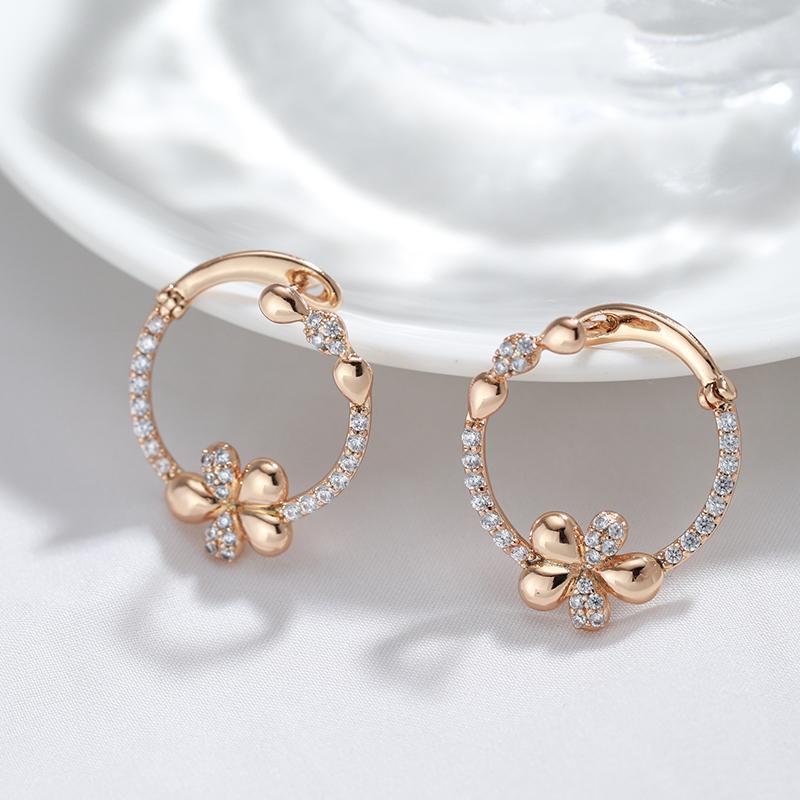New Innovative  Rose Gold Color Drop Earrings Luxury Elegant Crystal Flower Earrings For Woman Fashion Vintage Jewelry
